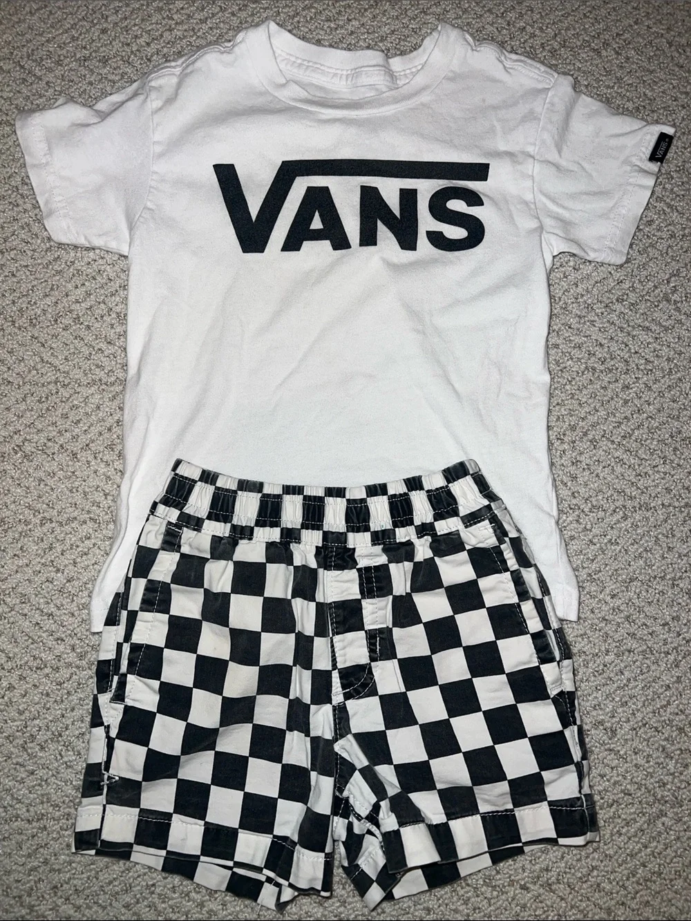 2T Boys Vans White Logo Tee with Black & White Checker Shorts Set